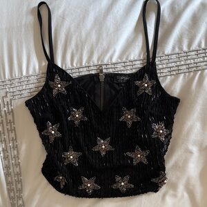 Topshop Black Silver Star Embellished Top